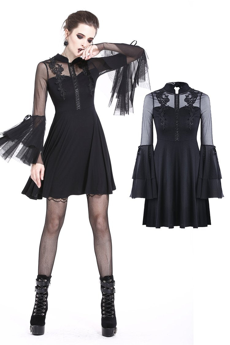 Cute gothic flower bust layered sleeve midi dress DW216 – DARK IN LOVE