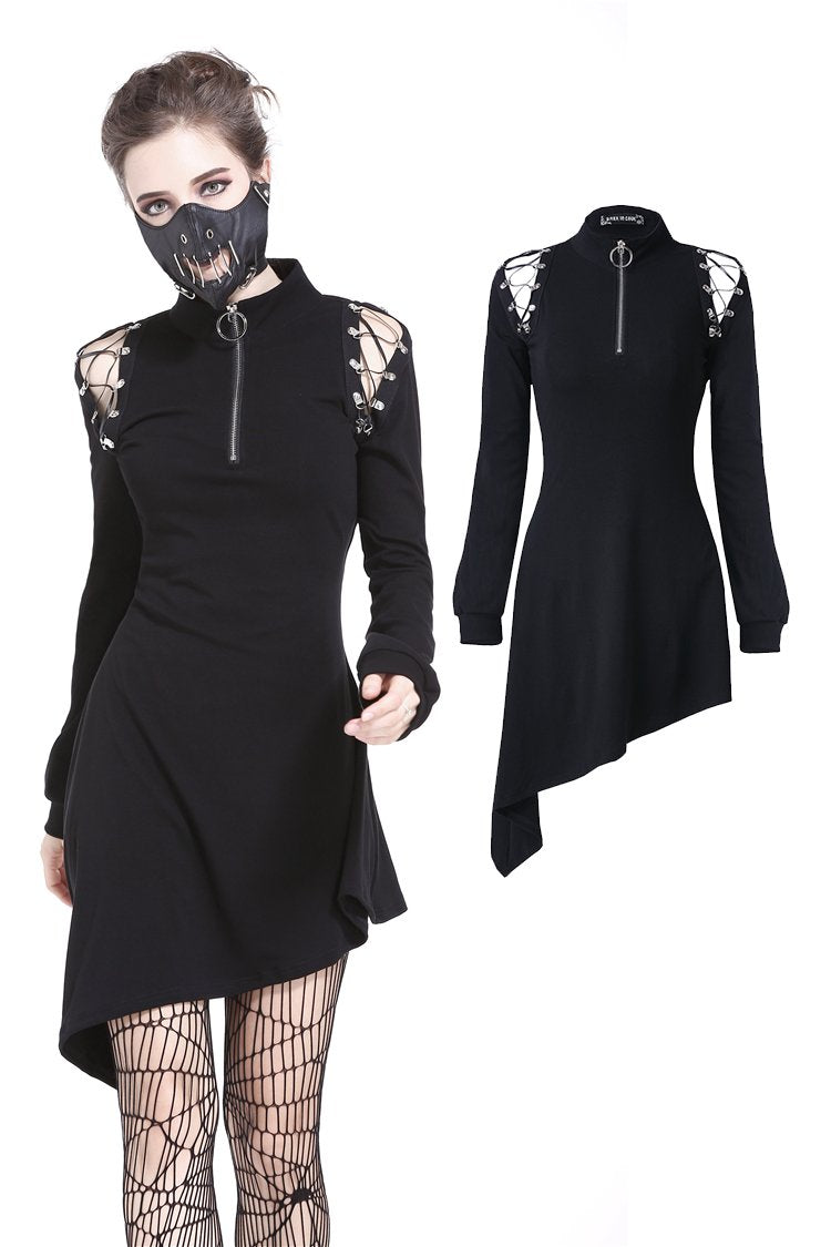 Punk zippered hollow shoulder dress DW218 - Gothlolibeauty