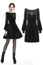 Load image into Gallery viewer, Gothic lace-up velvet midi dress DW224 - Gothlolibeauty