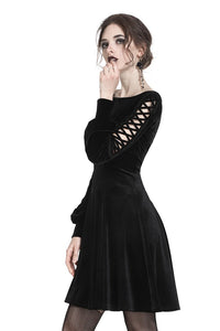 Gothic lace-up velvet midi dress DW224 - Gothlolibeauty