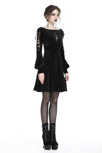 Gothic lace-up velvet midi dress DW224 - Gothlolibeauty