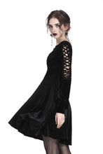 Load image into Gallery viewer, Gothic lace-up velvet midi dress DW224 - Gothlolibeauty
