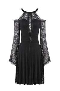 Gothic slit bust lace sleeve knitted dress DW227 - Gothlolibeauty