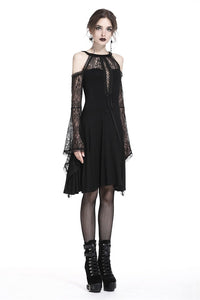Gothic slit bust lace sleeve knitted dress DW227 - Gothlolibeauty
