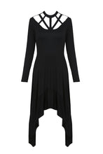 Load image into Gallery viewer, Punk strap neckline waterfall hem dress DW230 - Gothlolibeauty