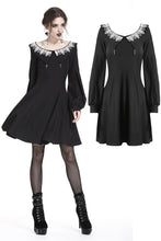 Load image into Gallery viewer, Black chiffon white floral collar bow dress DW234 - Gothlolibeauty