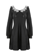Load image into Gallery viewer, Black chiffon white floral collar bow dress DW234 - Gothlolibeauty