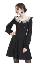 Load image into Gallery viewer, Black chiffon white floral collar bow dress DW234 - Gothlolibeauty
