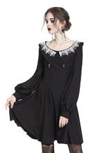 Load image into Gallery viewer, Black chiffon white floral collar bow dress DW234 - Gothlolibeauty