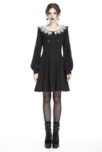 Load image into Gallery viewer, Black chiffon white floral collar bow dress DW234 - Gothlolibeauty
