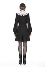 Load image into Gallery viewer, Black chiffon white floral collar bow dress DW234 - Gothlolibeauty