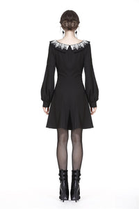 Black chiffon white floral collar bow dress DW234 - Gothlolibeauty
