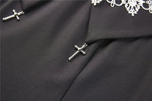 Load image into Gallery viewer, Black chiffon white floral collar bow dress DW234 - Gothlolibeauty