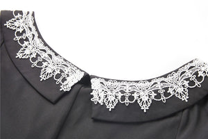 Black chiffon white floral collar bow dress DW234 - Gothlolibeauty