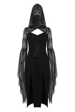 Load image into Gallery viewer, Gothic lacey hooded side slits maxi dress DW244 - Gothlolibeauty