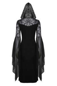 Gothic lacey hooded side slits maxi dress DW244