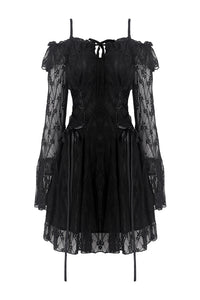 Black lady lace up waist lace dress DW247