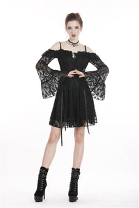 Black lady lace up waist lace dress DW247