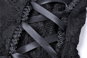Black lady lace up waist lace dress DW247
