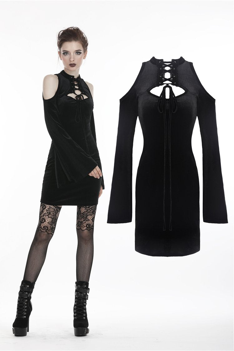 Gothic lace up neck dress with sexy hollow shoulders DW269 - Gothlolibeauty