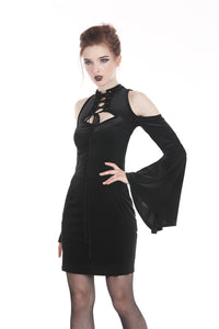 Gothic lace up neck dress with sexy hollow shoulders DW269 - Gothlolibeauty