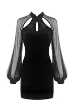 Load image into Gallery viewer, Retro Black tight dress with mesh sleeves DW270 - Gothlolibeauty