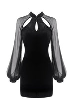 Load image into Gallery viewer, Retro Black tight dress with mesh sleeves DW270 - Gothlolibeauty