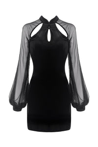 Retro Black tight dress with mesh sleeves DW270 - Gothlolibeauty