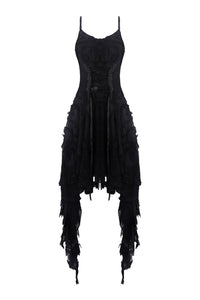 Gothic feather lace side long hem dress DW277 - Gothlolibeauty