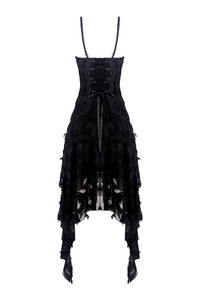 Gothic feather lace side long hem dress DW277 - Gothlolibeauty