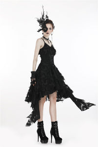Gothic feather lace side long hem dress DW277 - Gothlolibeauty