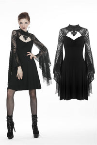 Gothic flower neck lace mesh sleeves dress DW280 - Gothlolibeauty