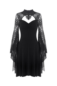 Gothic flower neck lace mesh sleeves dress DW280 - Gothlolibeauty