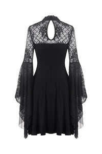 Gothic flower neck lace mesh sleeves dress DW280 - Gothlolibeauty