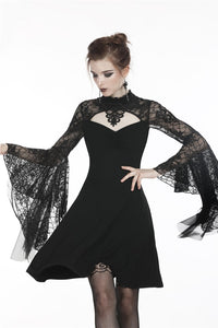 Gothic flower neck lace mesh sleeves dress DW280 - Gothlolibeauty
