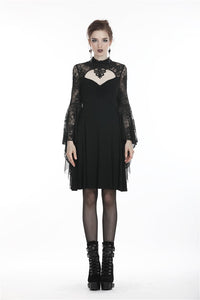 Gothic flower neck lace mesh sleeves dress DW280 - Gothlolibeauty