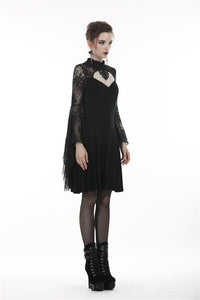 Gothic flower neck lace mesh sleeves dress DW280 - Gothlolibeauty