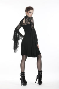Gothic flower neck lace mesh sleeves dress DW280 - Gothlolibeauty