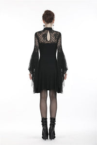 Gothic flower neck lace mesh sleeves dress DW280 - Gothlolibeauty