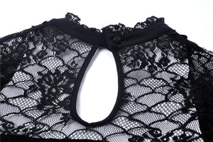 Gothic flower neck lace mesh sleeves dress DW280 - Gothlolibeauty