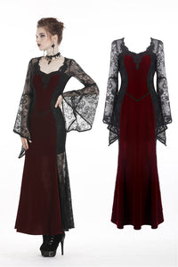 Gothic elegant red velvet lace long dress DW286 DARK IN LOVE Gothic elegant red velvet lace long dress DW286 DARK IN LOVE