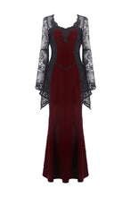 Load image into Gallery viewer, Gothic elegant red velvet lace long dress DW286 - Gothlolibeauty