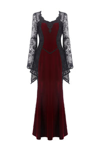 Gothic elegant red velvet lace long dress DW286 - Gothlolibeauty