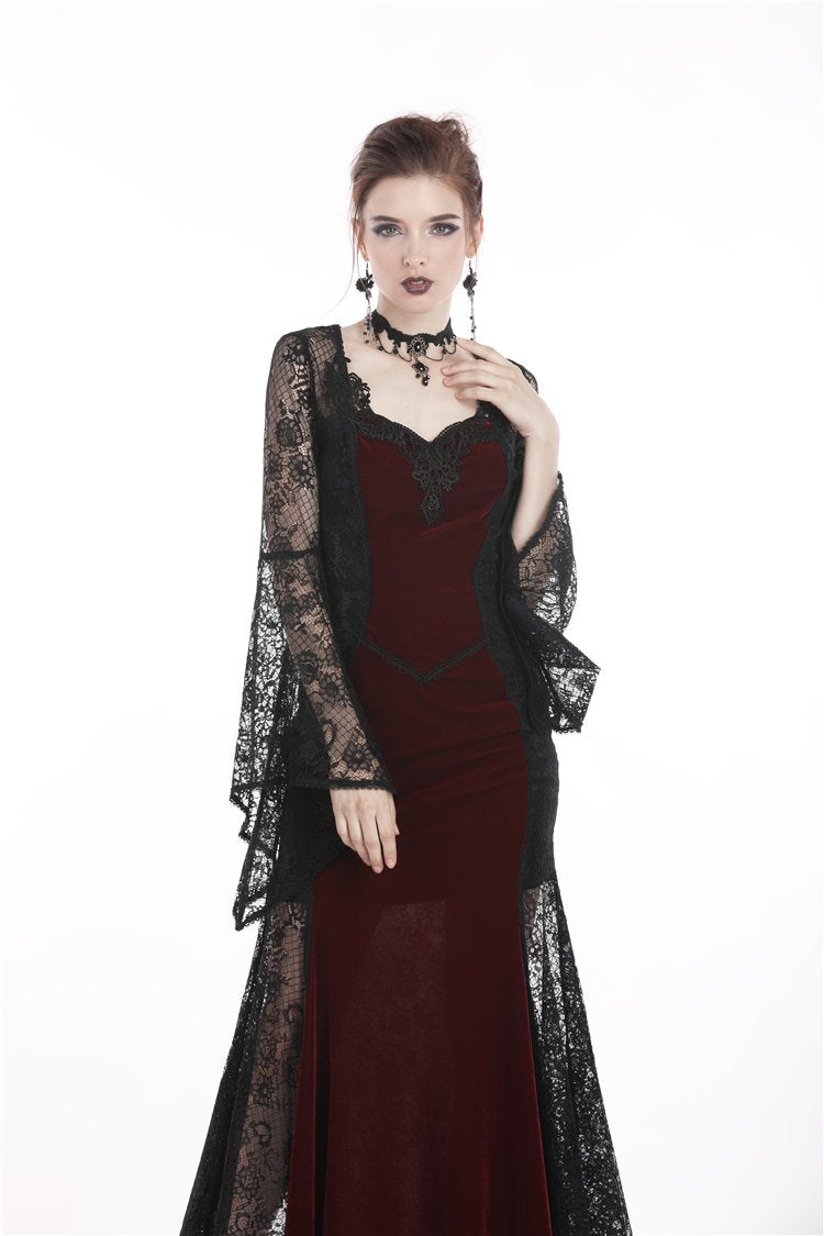 Gothic elegant red velvet lace long dress DW286 DARK IN LOVE Gothic elegant red velvet lace long dress DW286 DARK IN LOVE