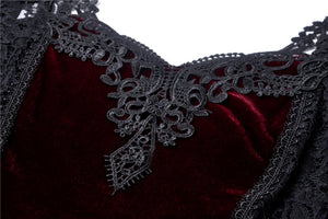 Gothic elegant red velvet lace long dress DW286 - Gothlolibeauty