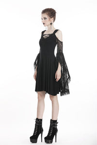 Gothic lace up chest dress with big lace sleeves DW289 - Gothlolibeauty
