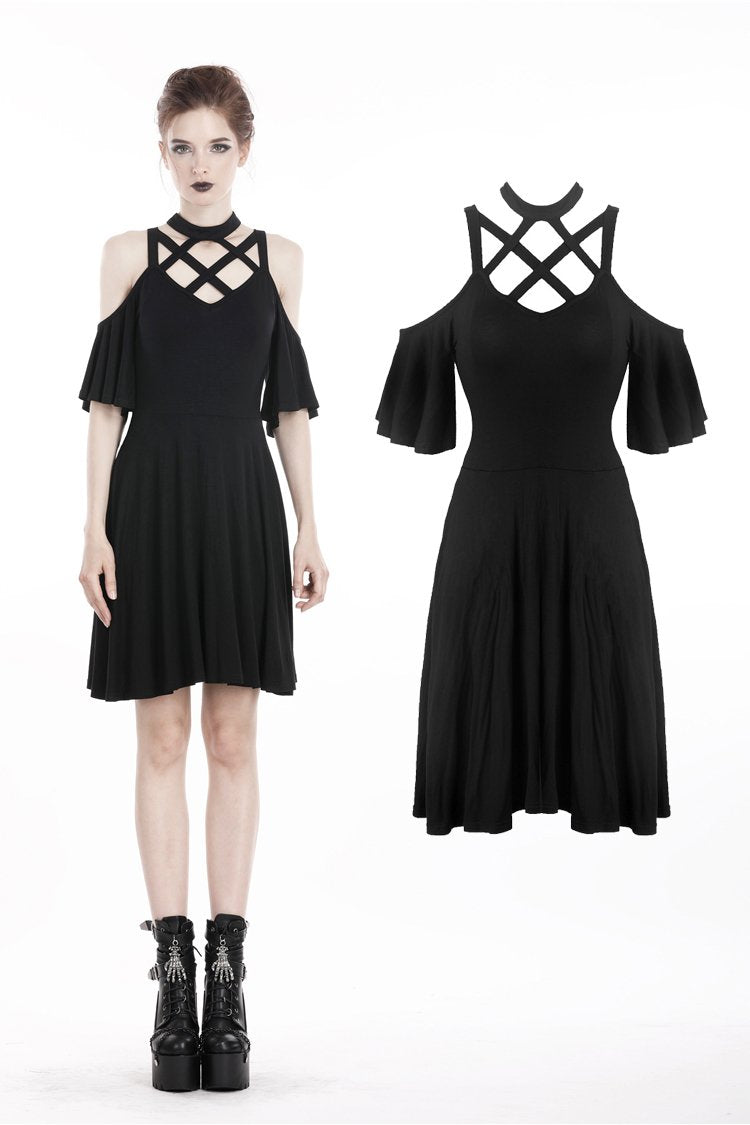 Punk off shoulder sexy dress with back lace up DW304 - Gothlolibeauty