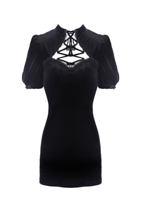 Black lady vintage lace up chest bodycon dress DW308 - Gothlolibeauty