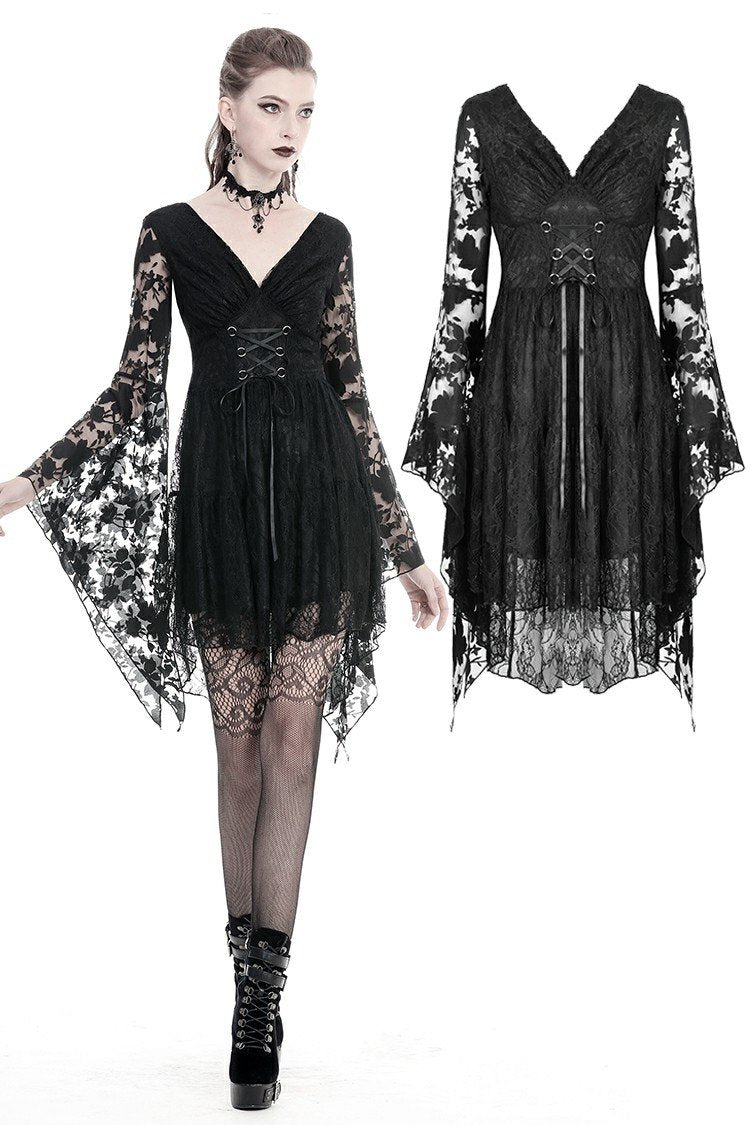 Gothic Japanese lace dress with kimono neck DW347