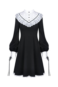 Ladies black lolita dress with white inverted triangle lace front  DW355